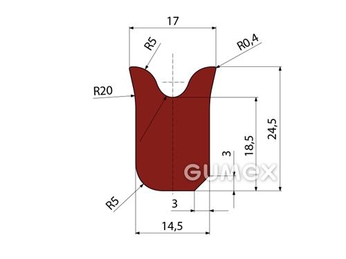 "V" Silikonprofil, 24,5x17/14,5mm, 65°ShA, -60°C/+275°C, rotbraun, 